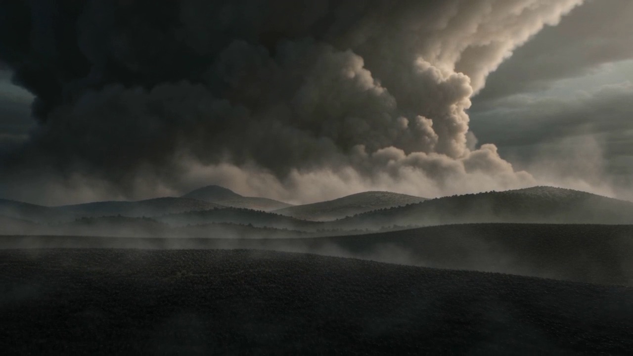 Ridge after ridge going dark beneath it, the roar arriving before the shadow does