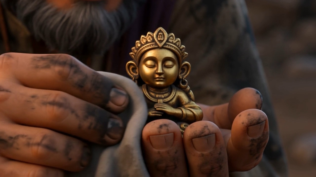 The small face comes up clean and gold and closed-eyed