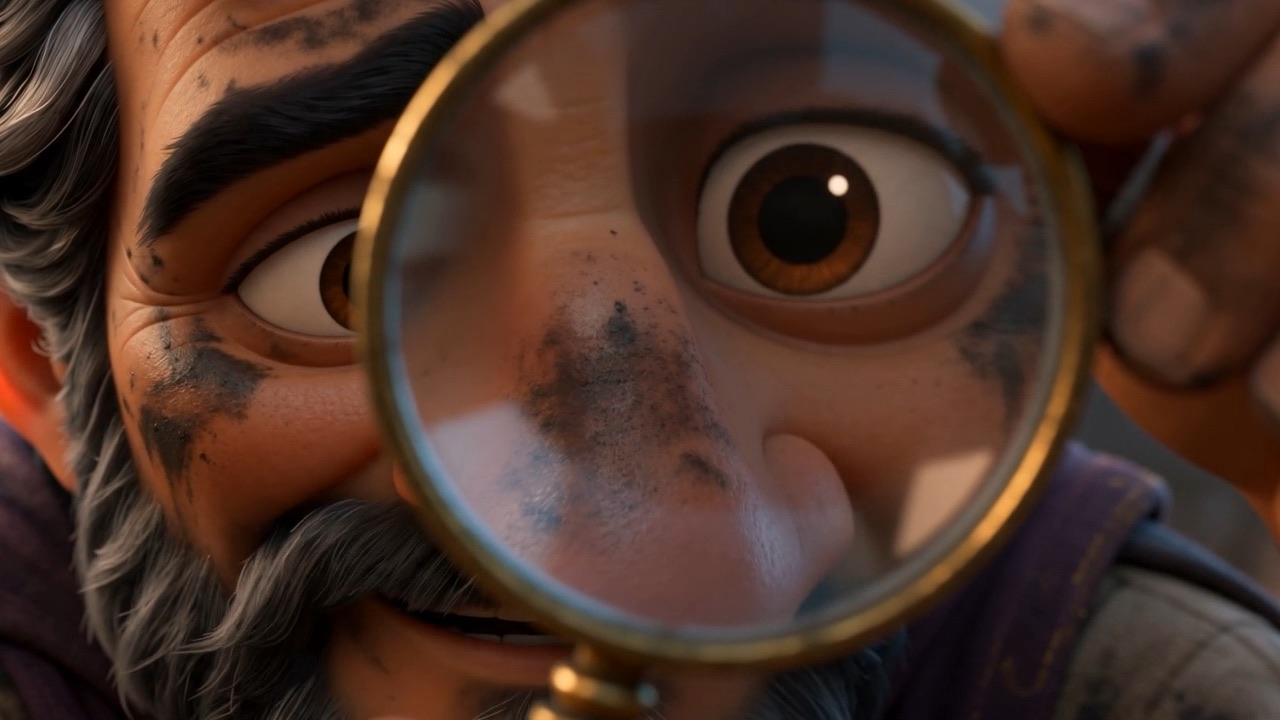 One enormous doting eye behind the magnifying crystal, checking it for hurts