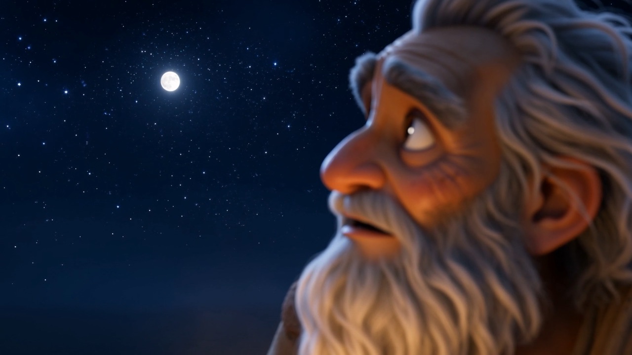 Then he looks up at a sky thick with stars