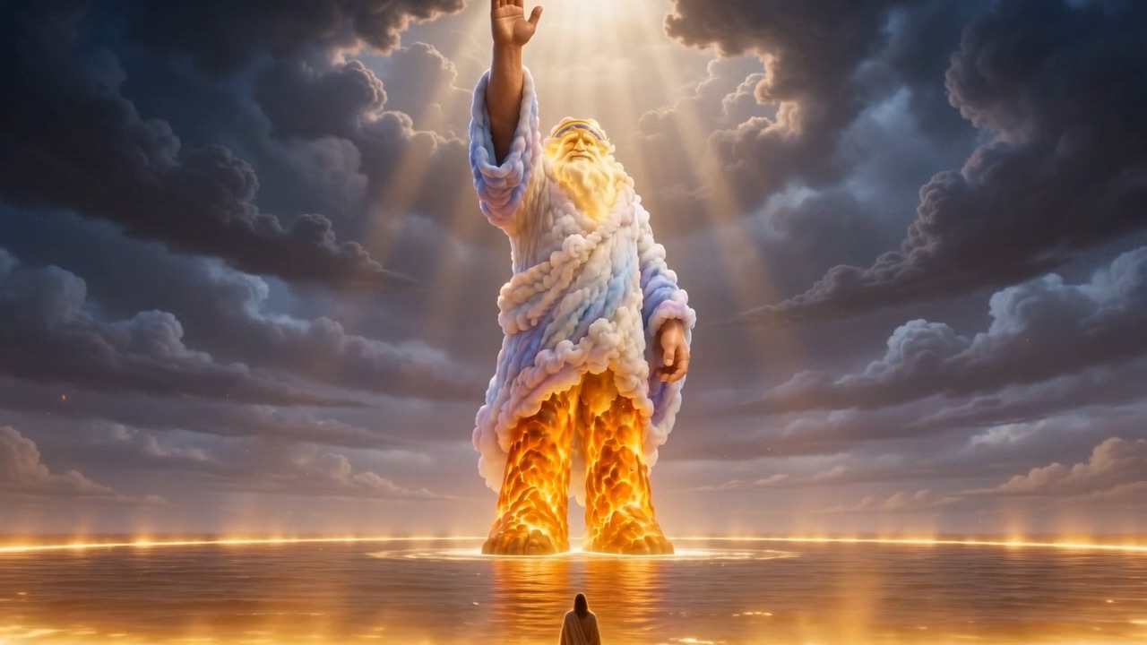 The raised hand holds. The whole sky sits up straight