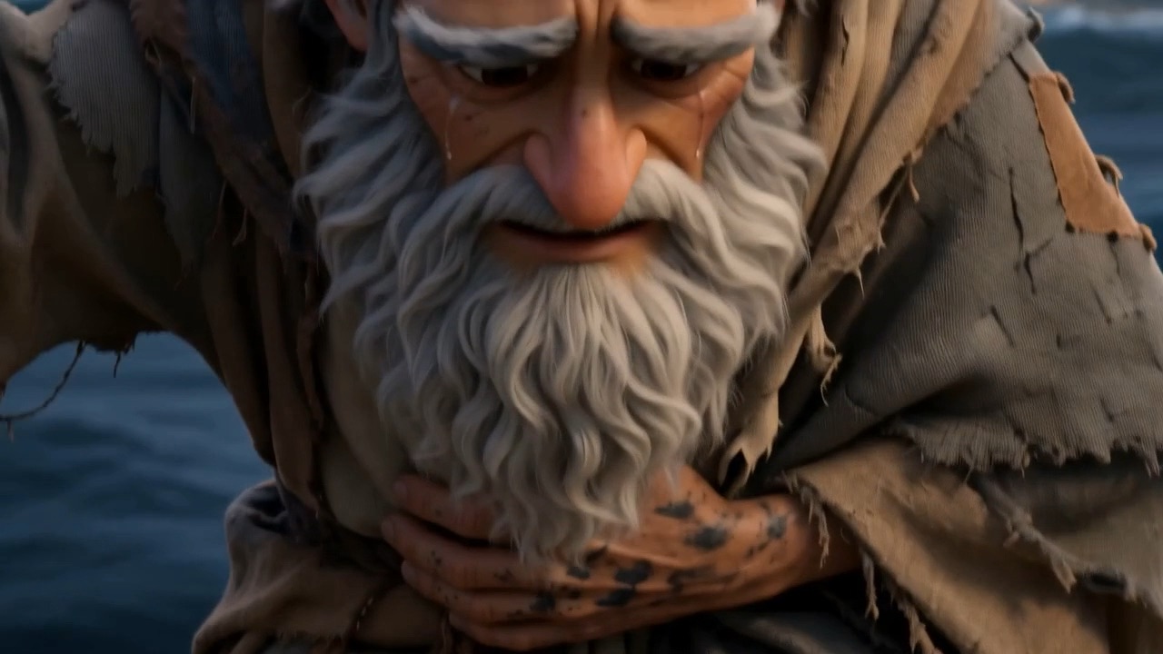 And then the grin falters, and his hand goes to his middle