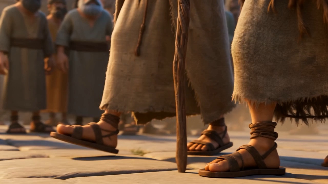 Worn sandals, worn wood, and no hurry at all
