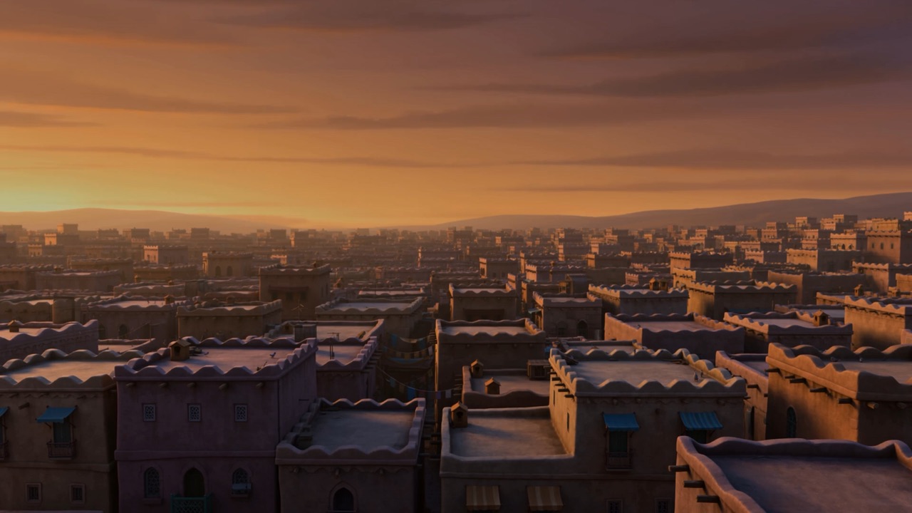 Rooftops at dusk. The square is somewhere down there, out of sight