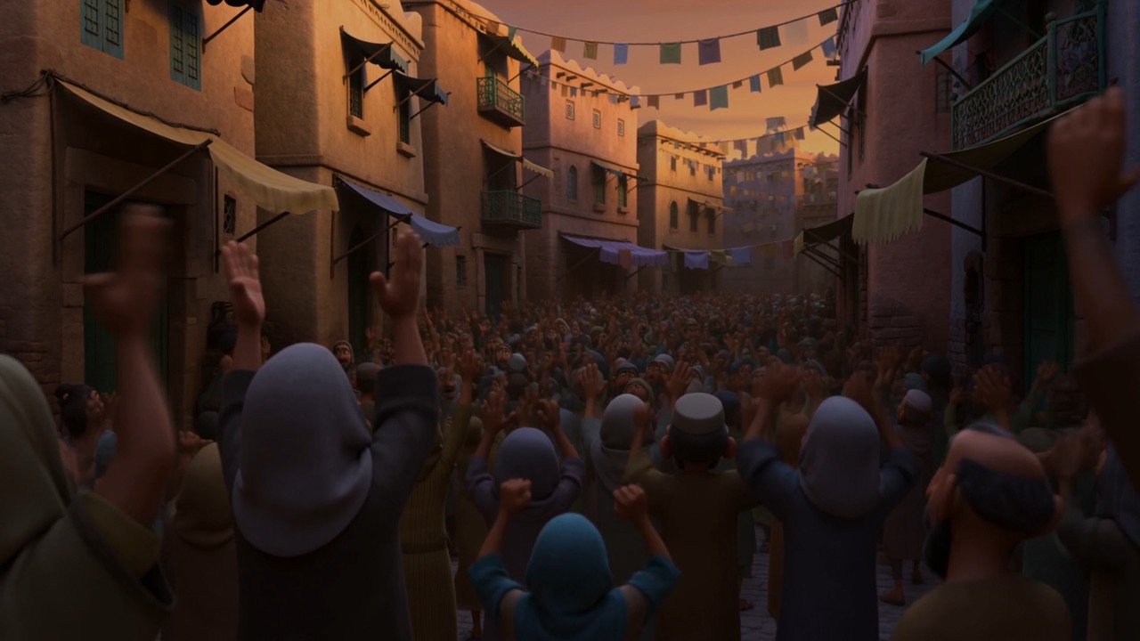 Then horns. Then — cheering, blooming up out of the streets below