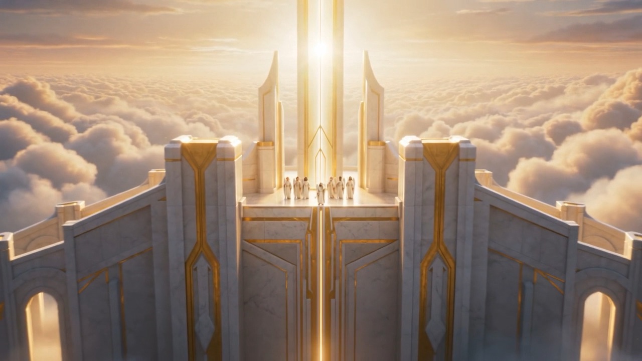 High over the cloud-floor, the rampart of heaven — and one figure stepping to the edge