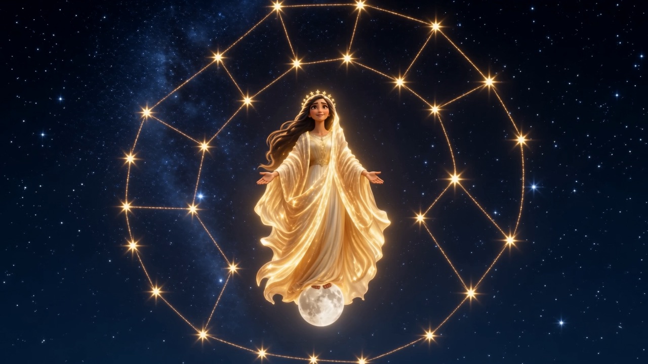 Half the heavens given to one radiant mother, warm gold in all that cold glitter