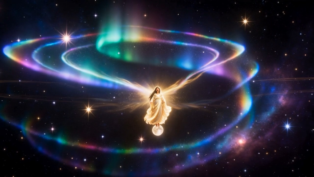 The near stars shiver in rings; auroras ripple away like plucked strings