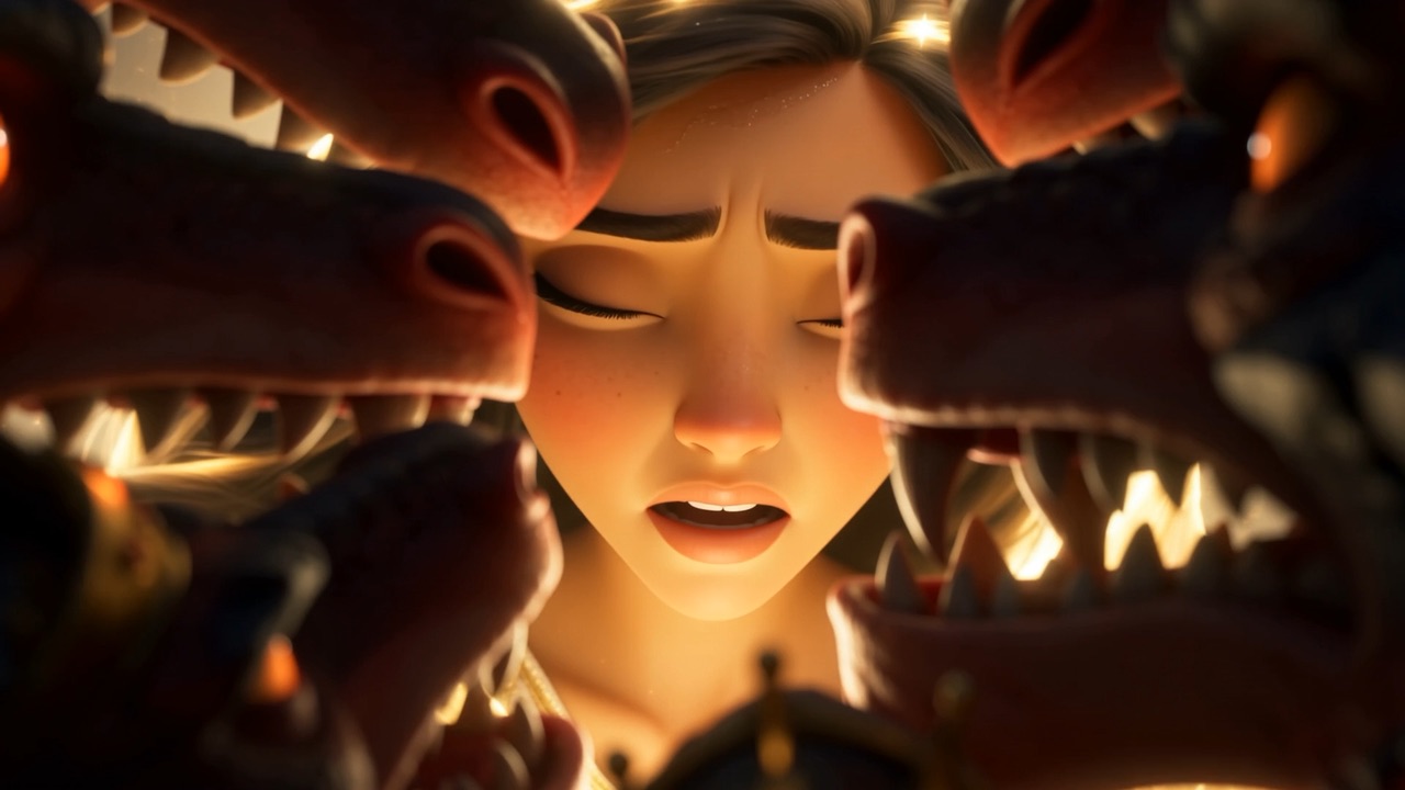 Her face between the jaws: the labour deepening, her breath bright in the cold