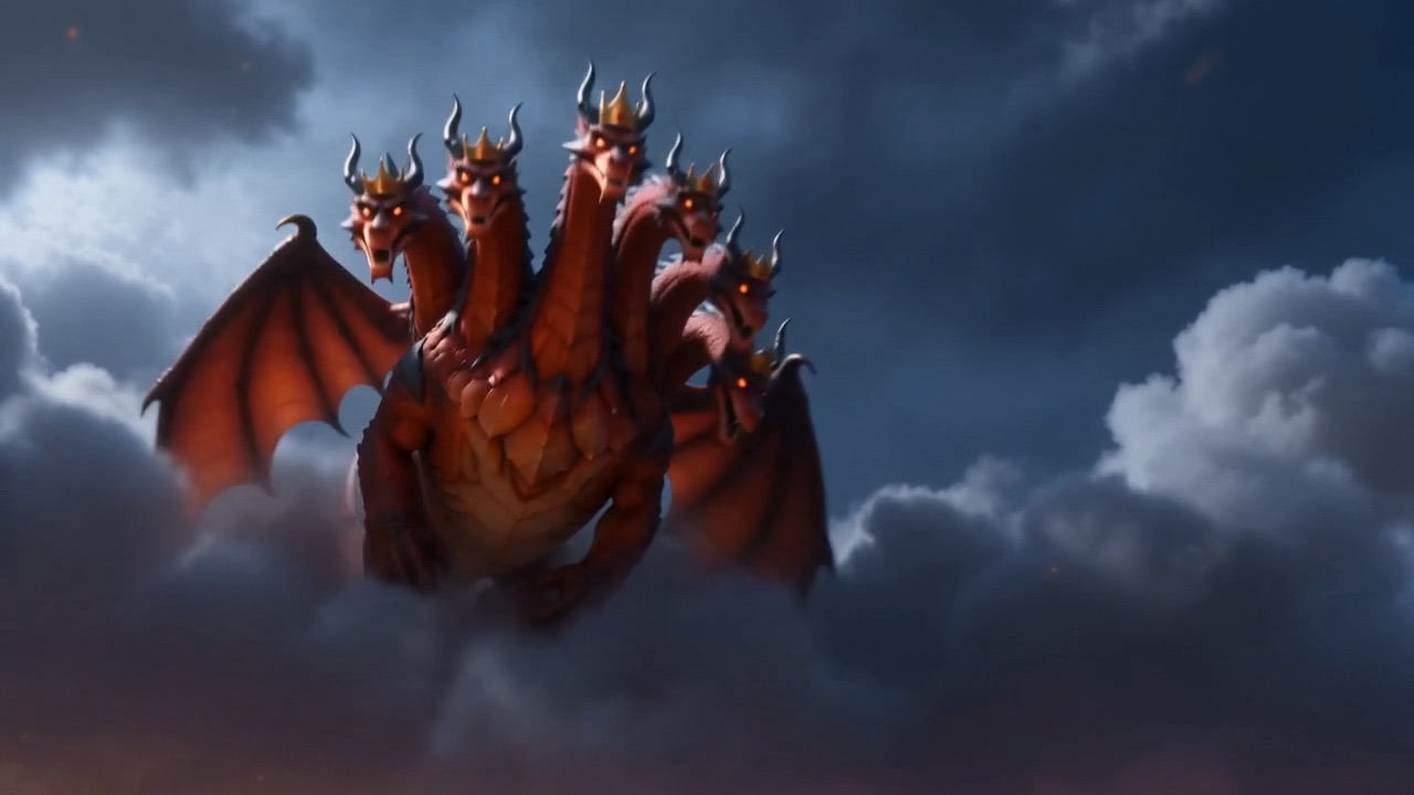 And out of the coil he comes up all at once, wings wide, every head hunting