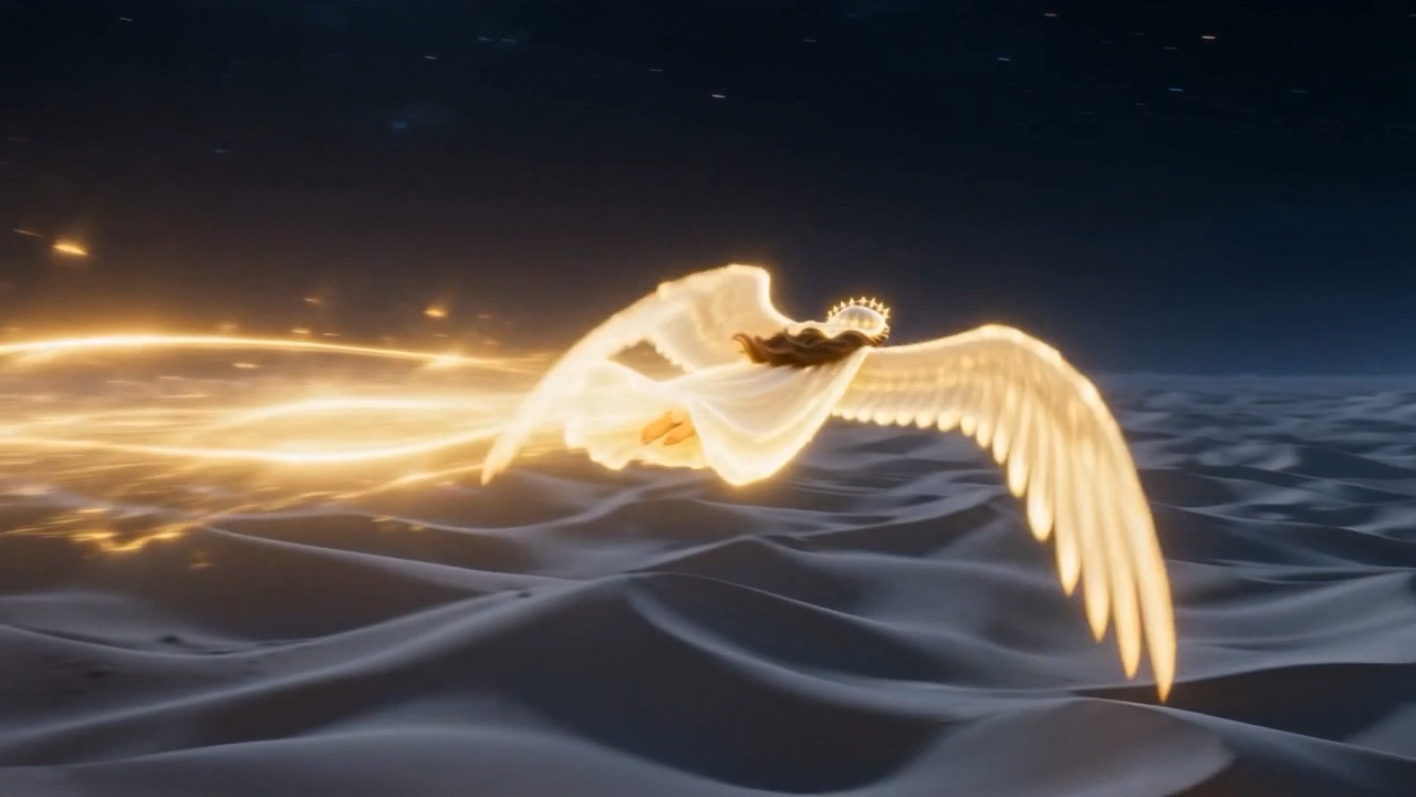 She banks away down the sky, robe streaming light behind her in ribbons