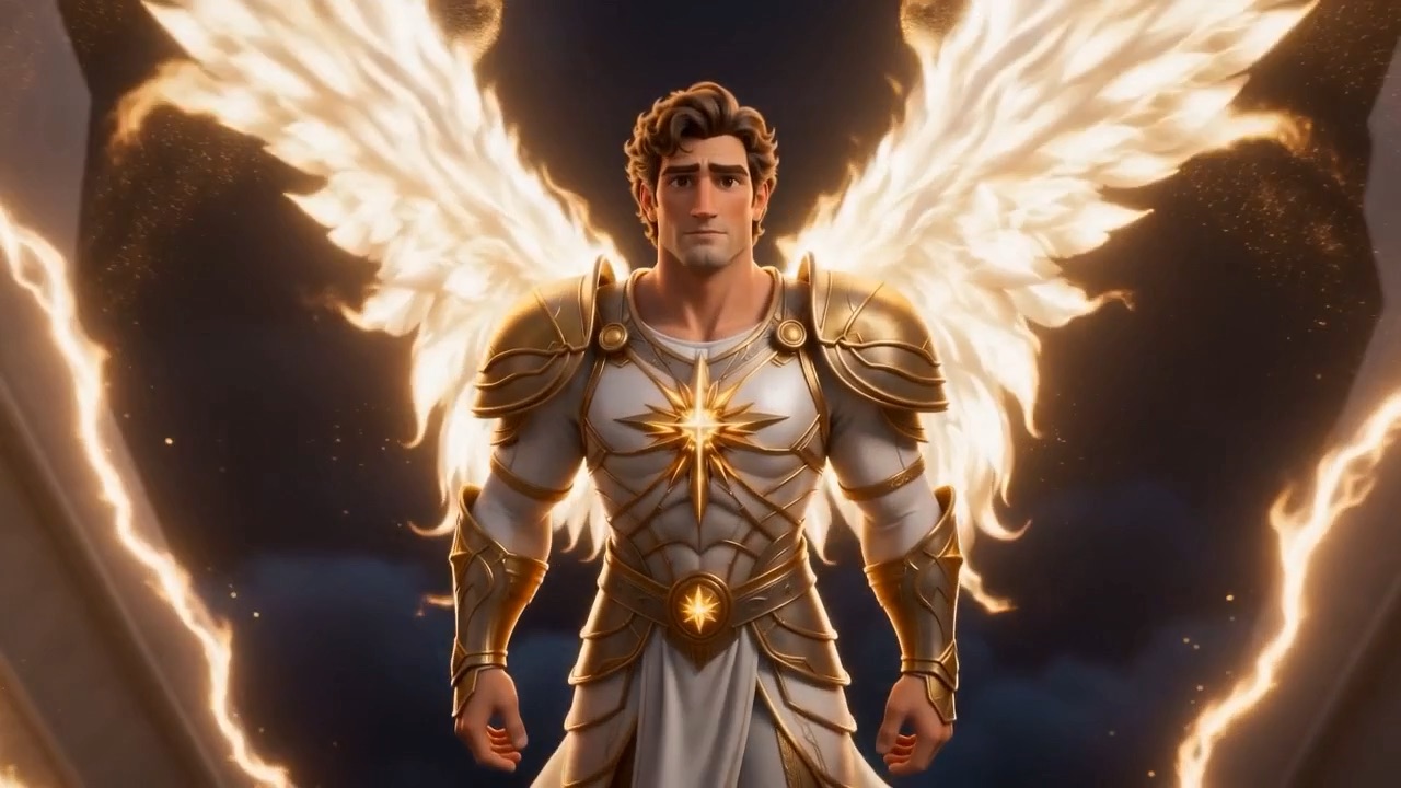 Gold-armoured, wings of white flame, descending without hurry