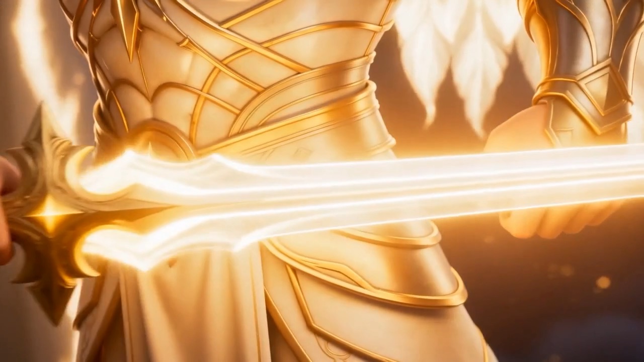 His hand goes to his side and draws a blade that is not metal but morning