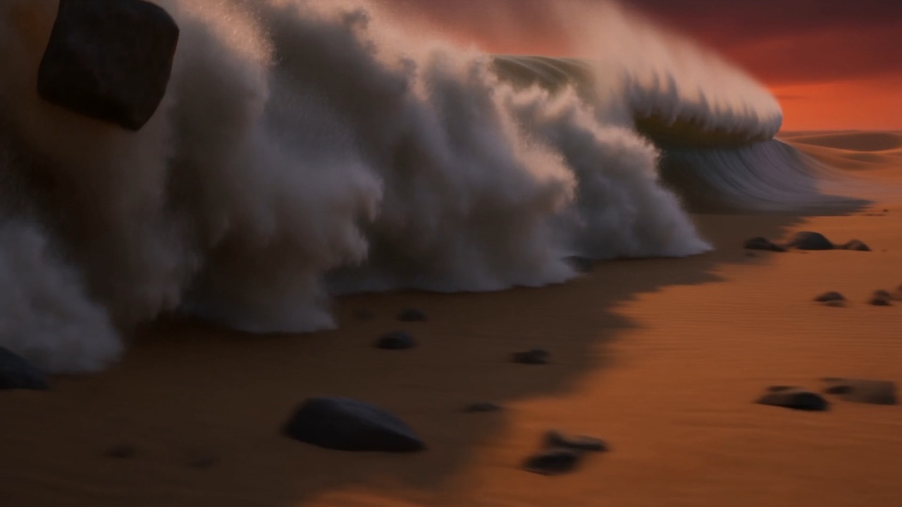 A valley-wide flood, rolling after her across sand that has never held water