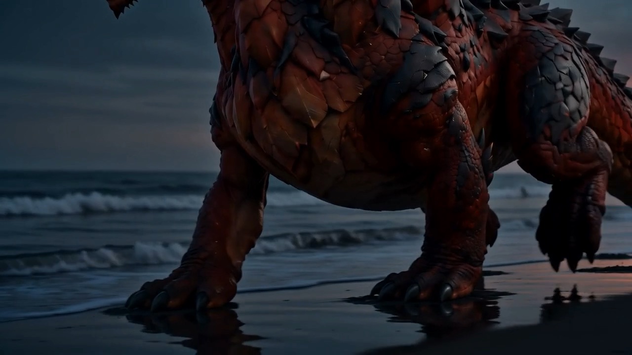 Then he walks down the long sands, unhurried, terrible in his patience