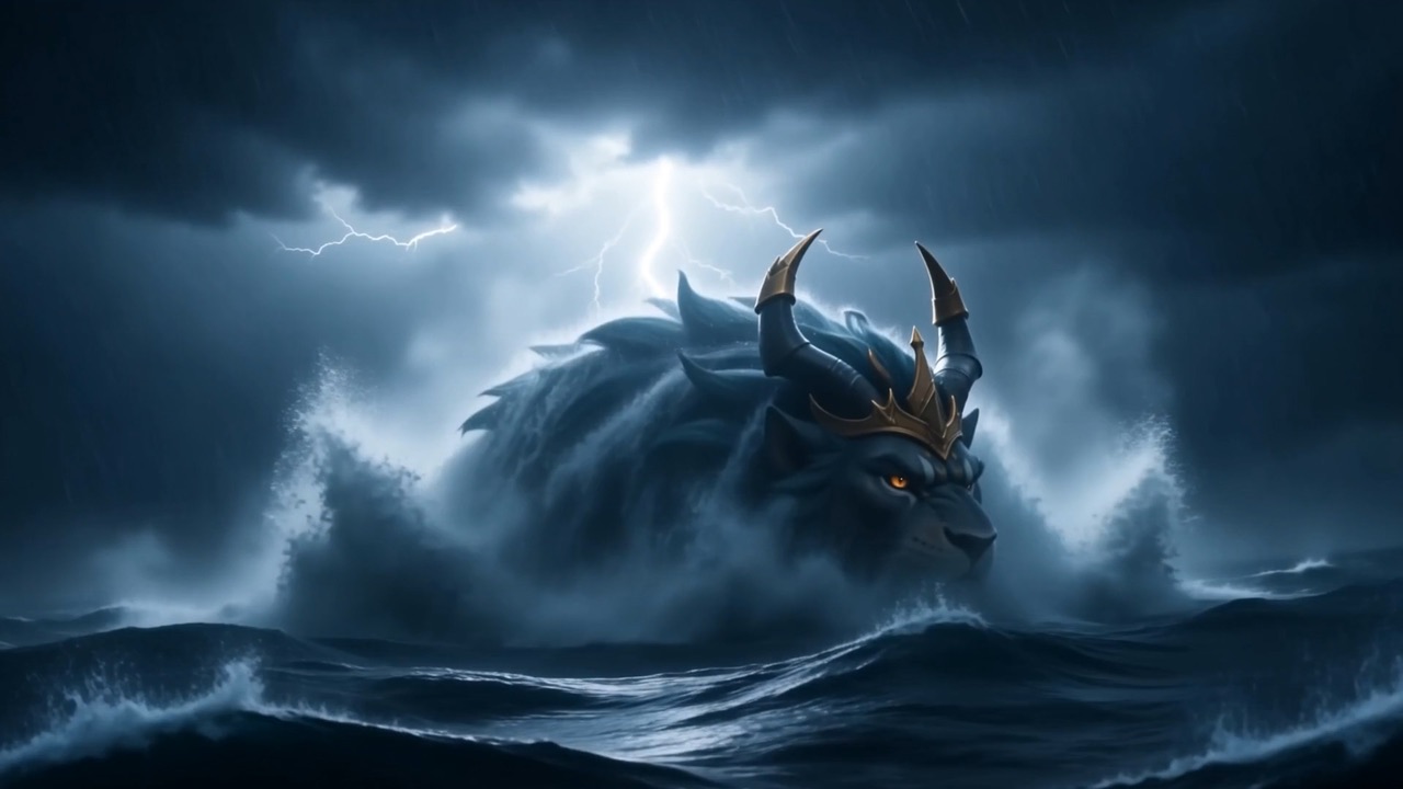 It hauls itself into the storm-light, half-lost in rain and backlight