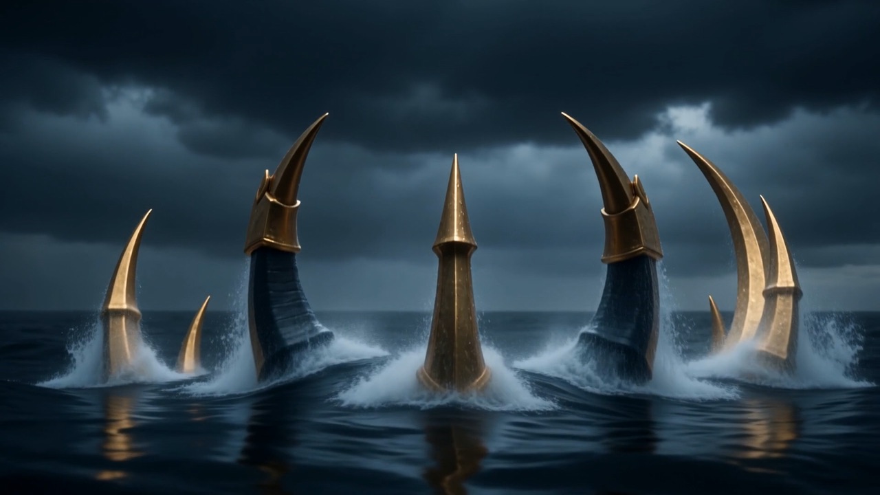 The horns come up last, rising through the surface in a slow crescent