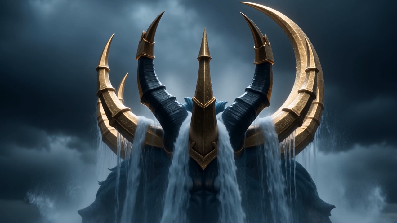 And on every horn a crown, the sea pouring off it in silver curtains