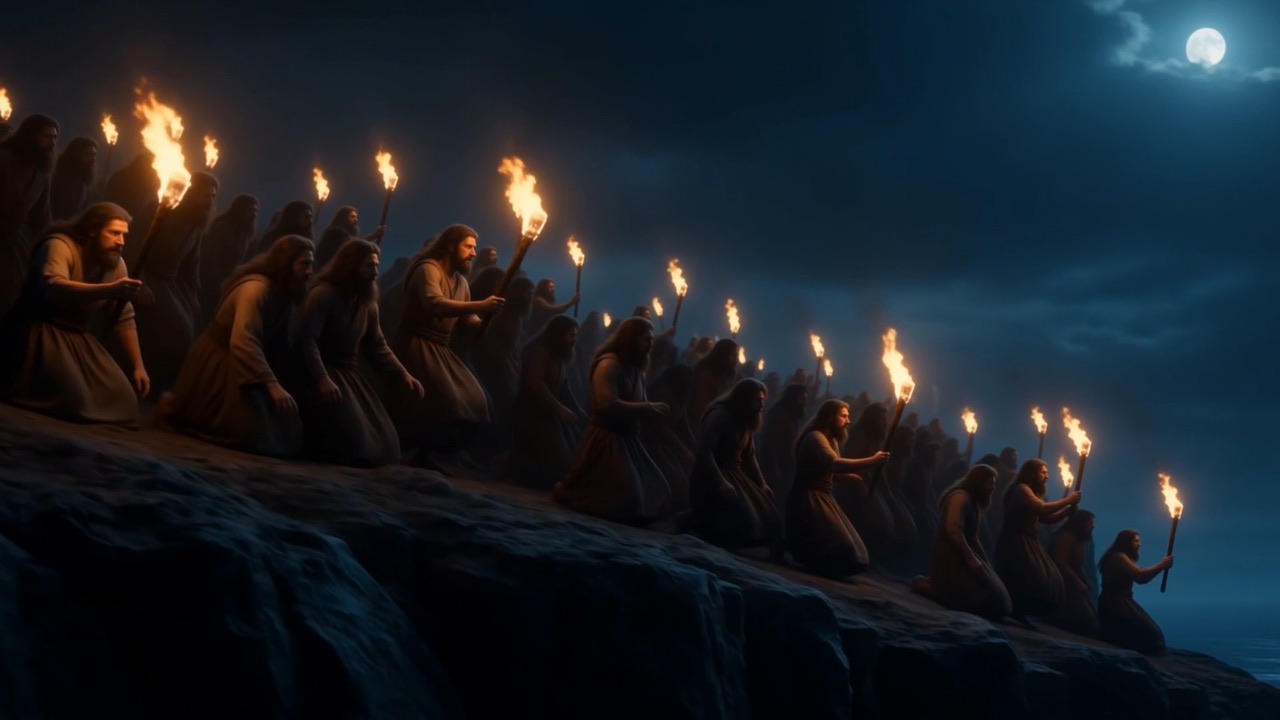 And they kneel. Not one by one — in waves