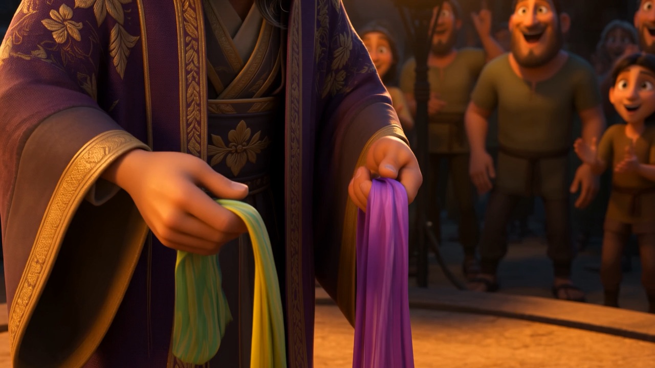 Then scarves of impossible colour, pulled out of empty air