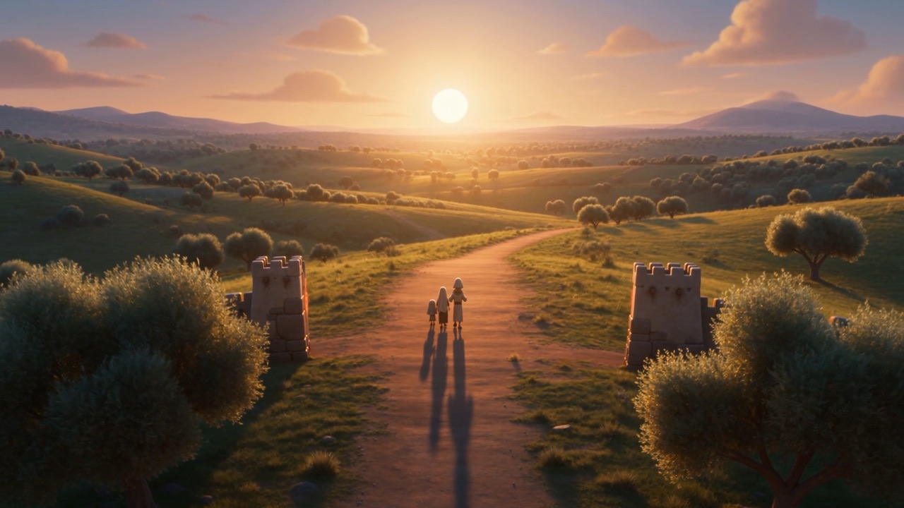 Beyond the wall's end: open road, plain light, evening country
