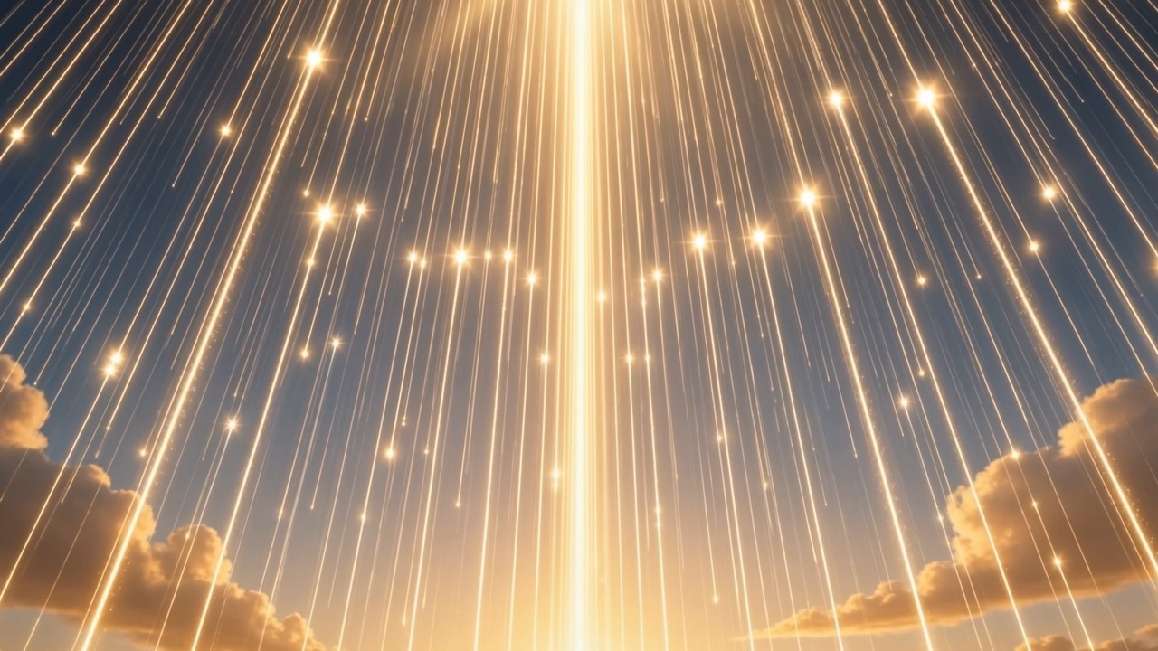 Thousands of thin gold strings of light, strung down the dawn, trembling