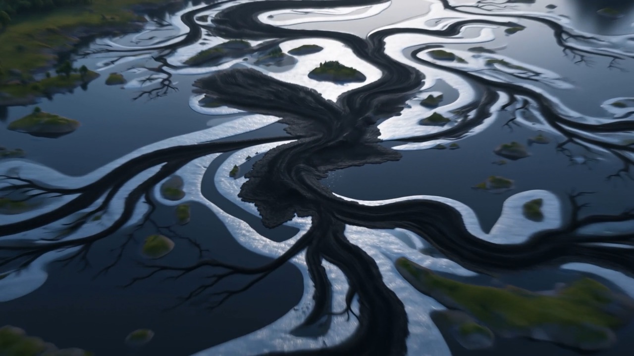 Tributary into tributary, until the braid of the delta is drawn in ink