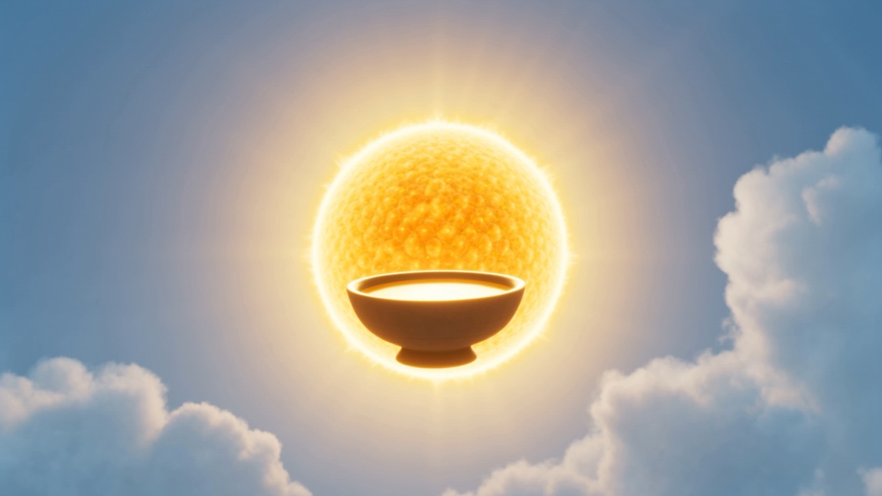 The fourth bowl is not tipped downward. It is lifted into the disc of the sun