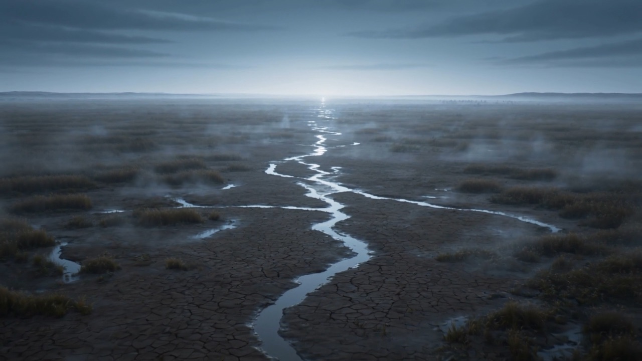 By dawn the bed runs open to the east, and the last threads of it catch the light