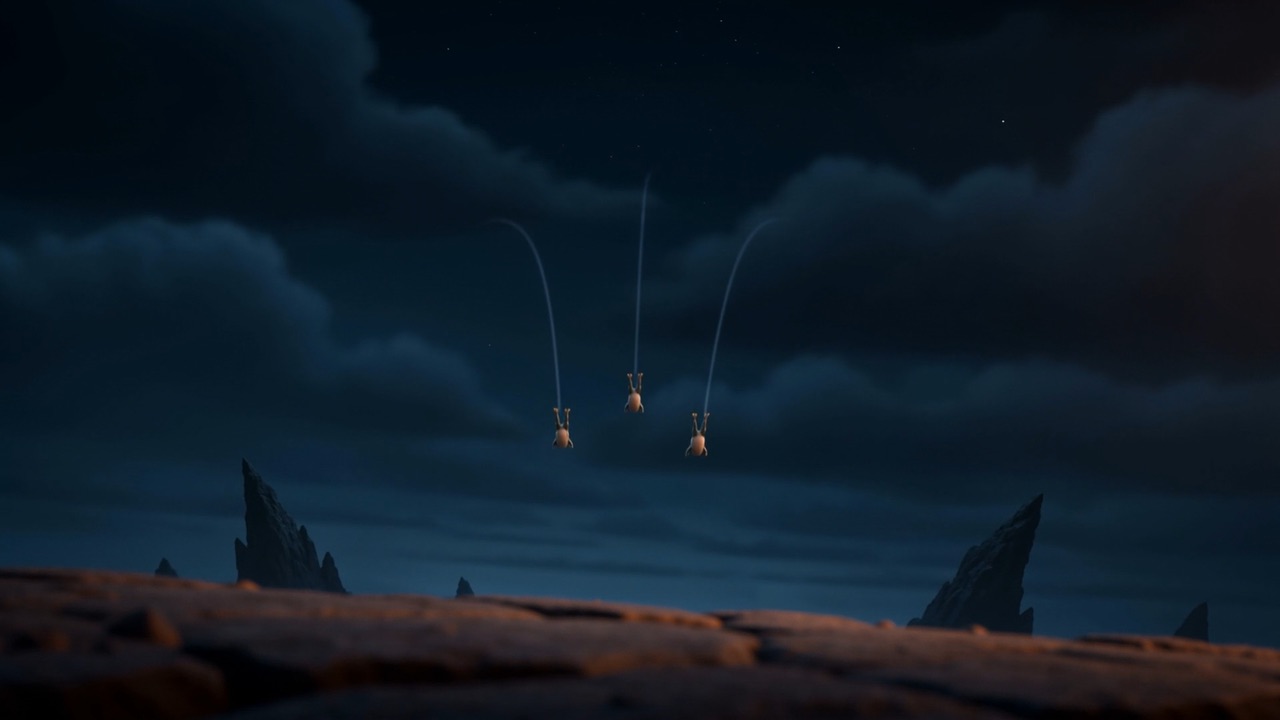 Then they go — long low arcs into the dark, three trails and gone