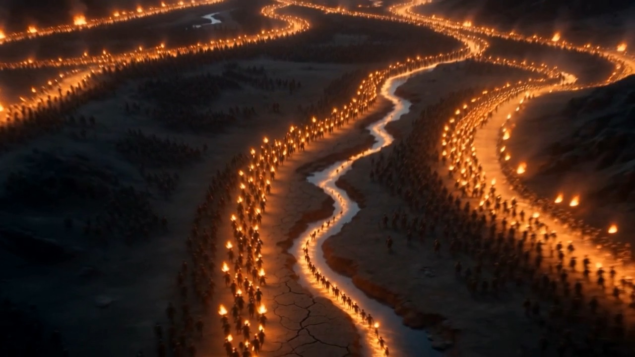 And one river of fire runs down the empty bed where the water used to be