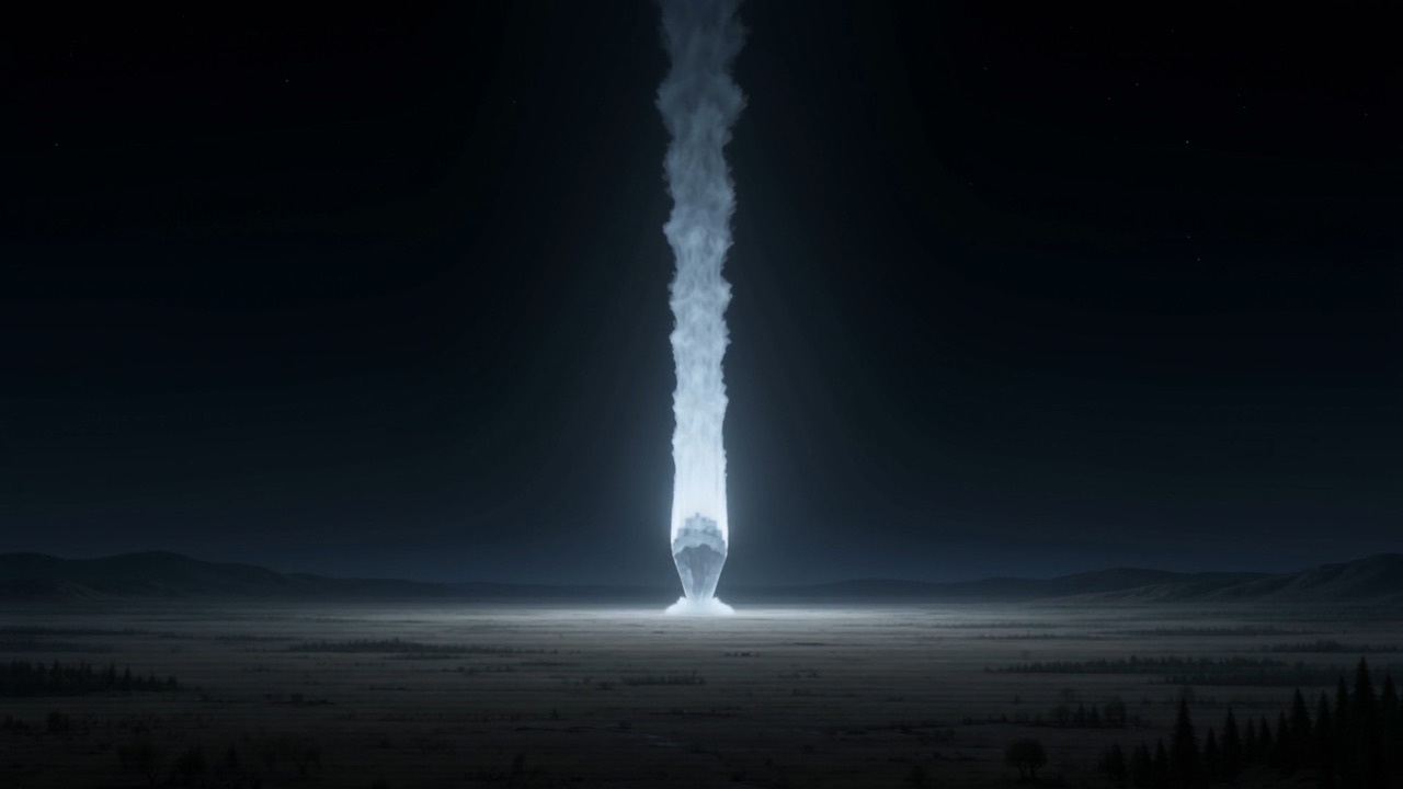 Then one more, alone, standing on a single column of shining vapour