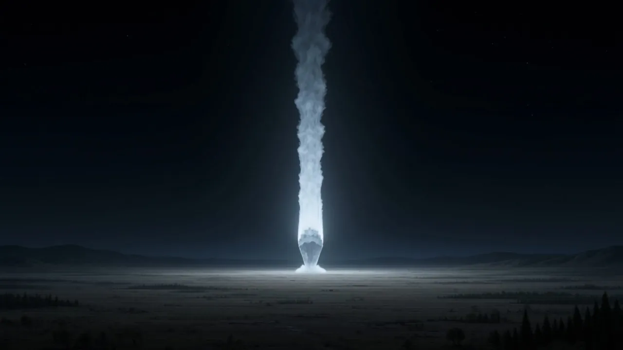 Then one more, alone, standing on a single column of shining vapor