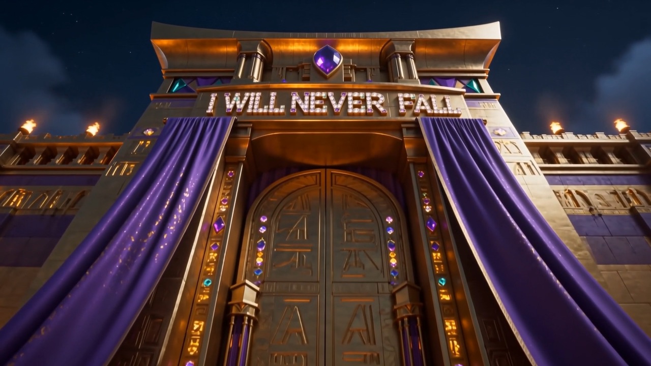 I WILL NEVER FALL — in gemstones taller than a man