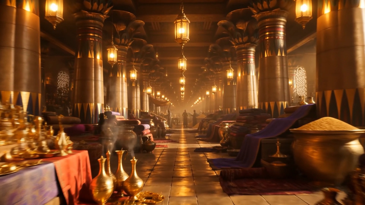 Inside her market halls at midnight, the aisle runs off into the glow