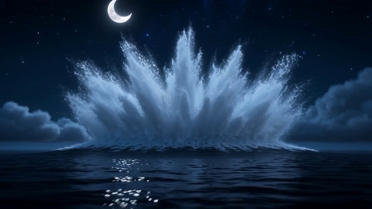 And a bloom of white water climbing the night, silent for one whole heartbeat