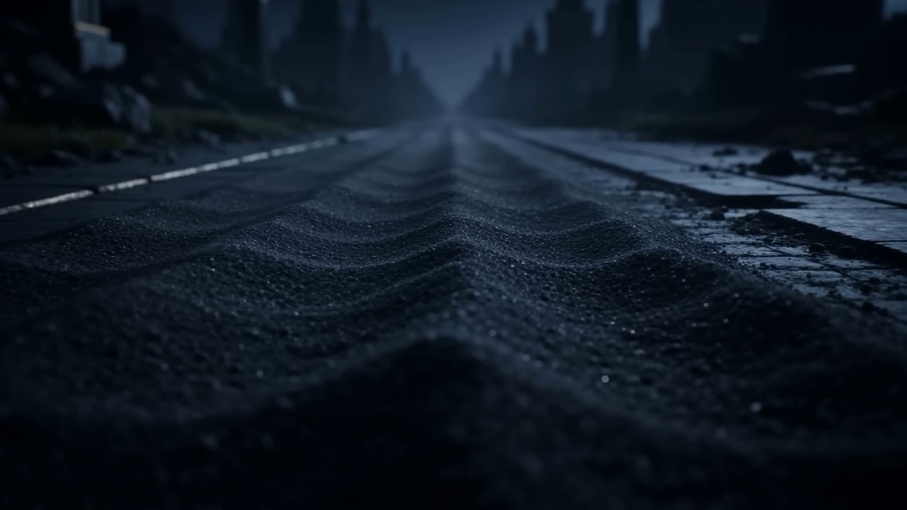 Dust rolling softly down the avenues, grey on black