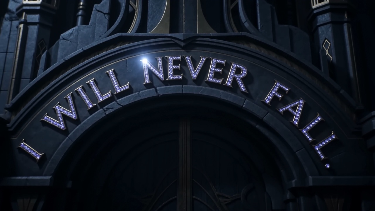 Over the gates, her own four words catch one last wander of starlight