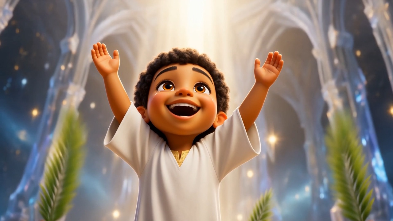 A child throwing both hands in the air at nothing anyone can see