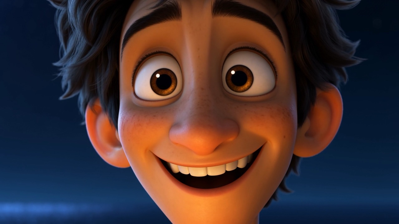 And the grin starts at one corner of the boy's mouth and spreads