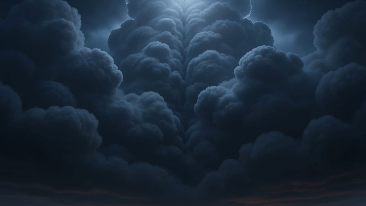 A ceiling of cloud, lit from the far side by something enormous