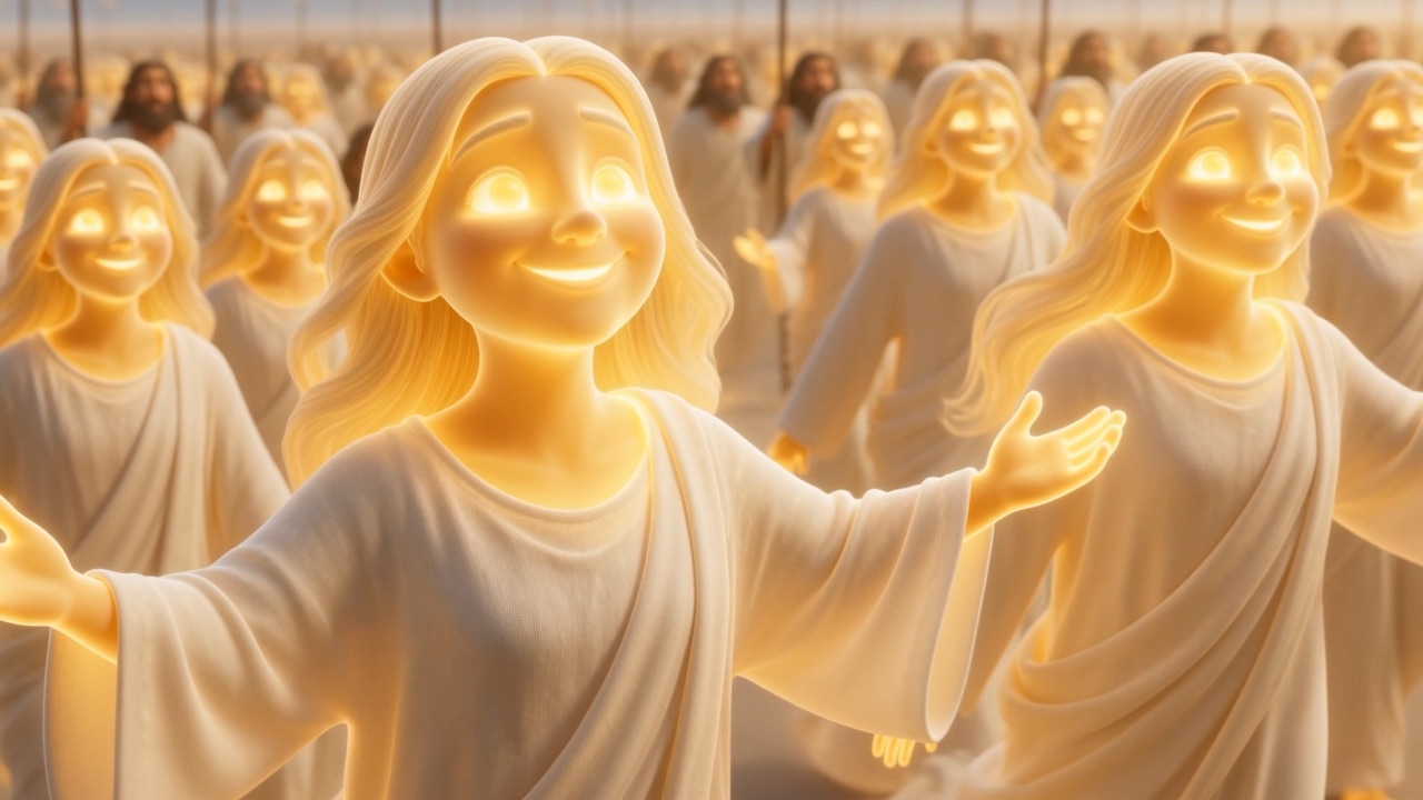 And the faces in it are faces we know — the ones from under the altar, glad now