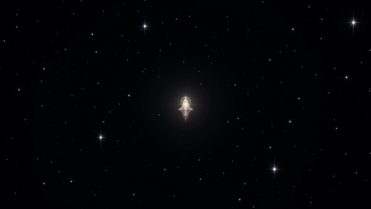 A field of true stars, still and deep — and one light among them that is not a star