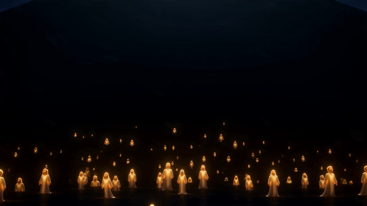 Out of the dark where the world used to be, one small warm light. Then ten