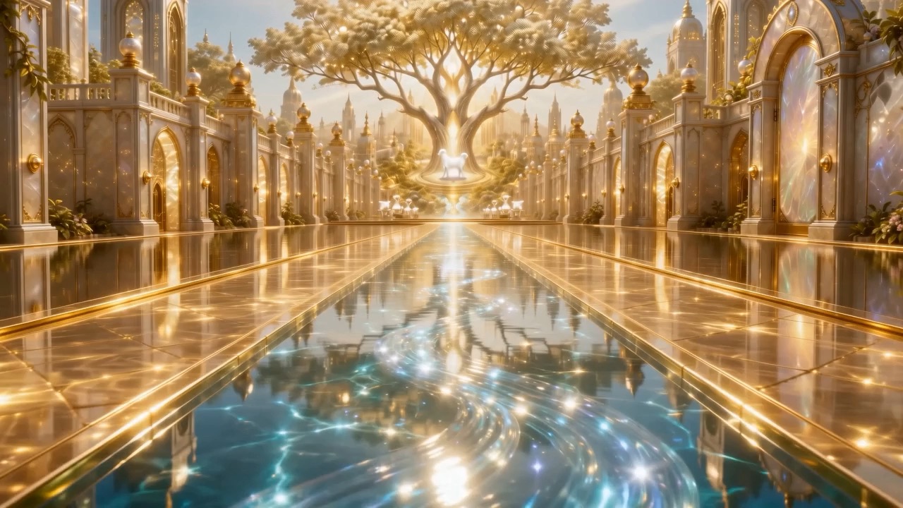 Down the centre of the great golden street: water