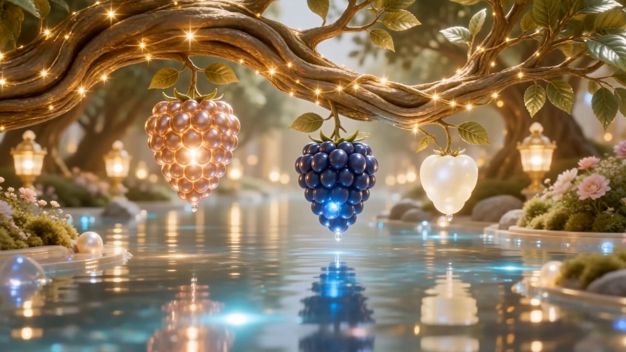 Rose-gold, deep blue, honey-white, lighting the current beneath like lanterns