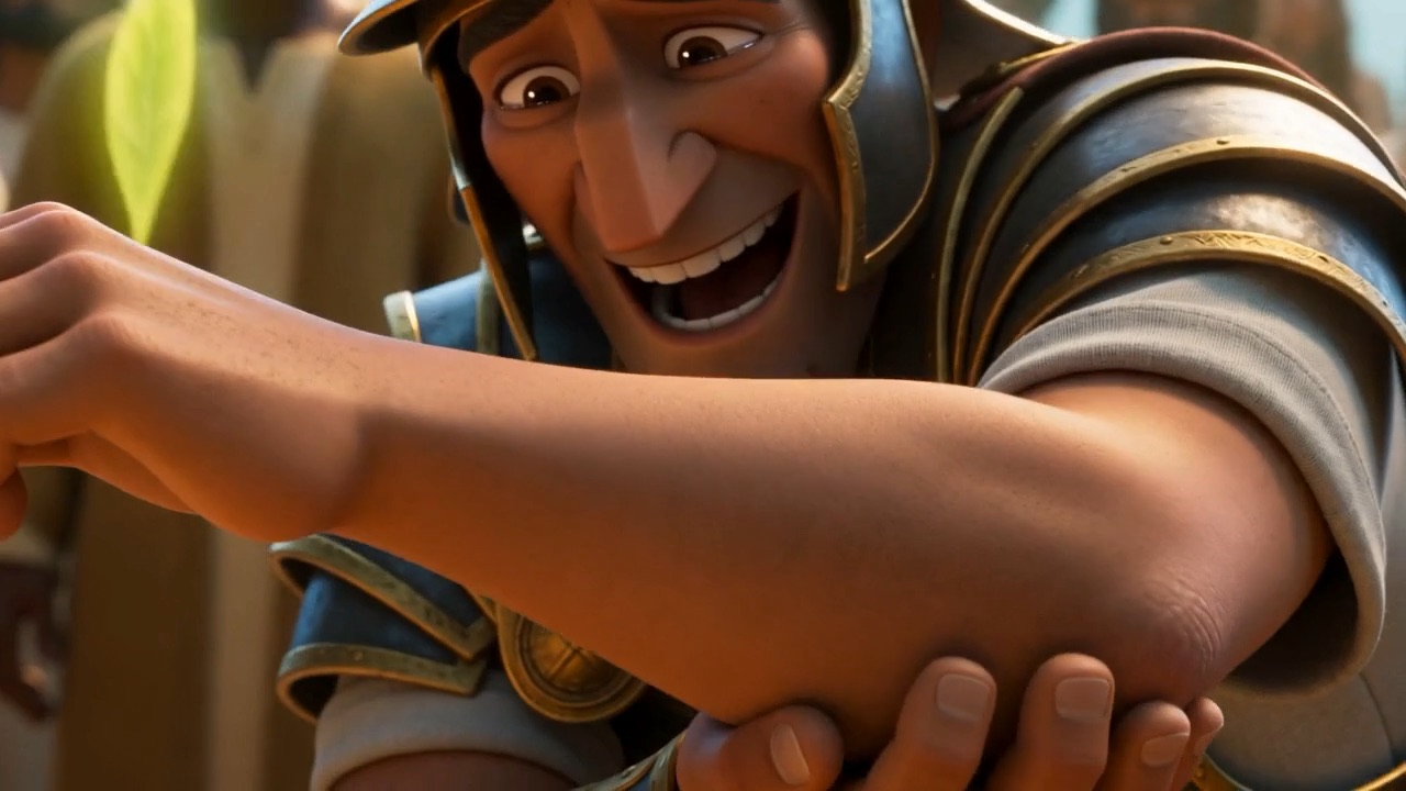 He turns his own arm over, stares at it, and laughs out loud
