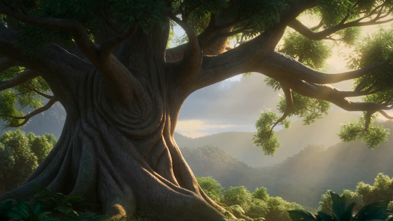 The light around the great trunk softens, silvers, remembers—