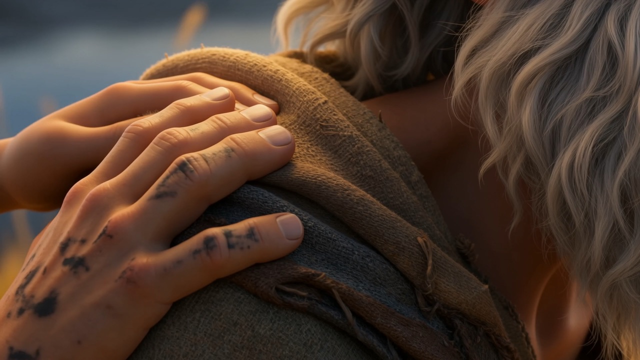 And a hand settles at his shoulder, exactly where a friend's hand rests