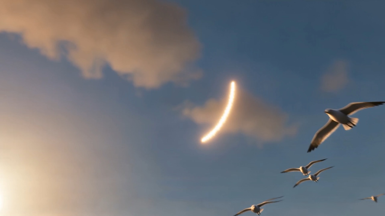 The gulls go up in a sunlit spiral, like a cry made visible